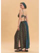 Navy Blue Long Skirt with Elastic Waist and Deep Slit 4502
